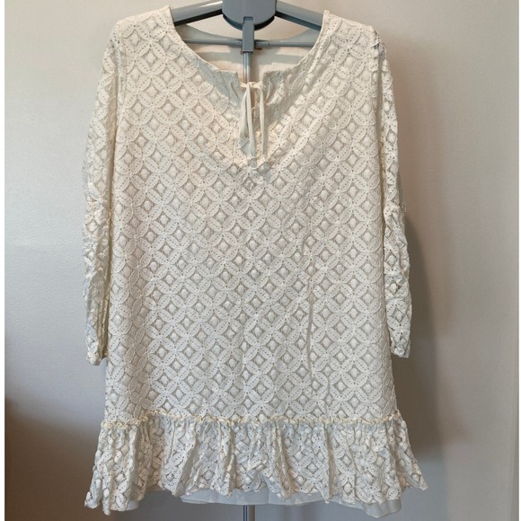 Gibson Latimer Dresses & Skirts - Gibson Latimer Knee-Length Ivory White Balloon Sleeved Lined Lace Eyelet Dress